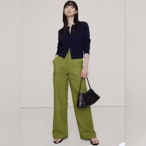 Banana Republic High Rise Wide-Leg Studio Pant Sz 4 Petite Cedar Olive Green